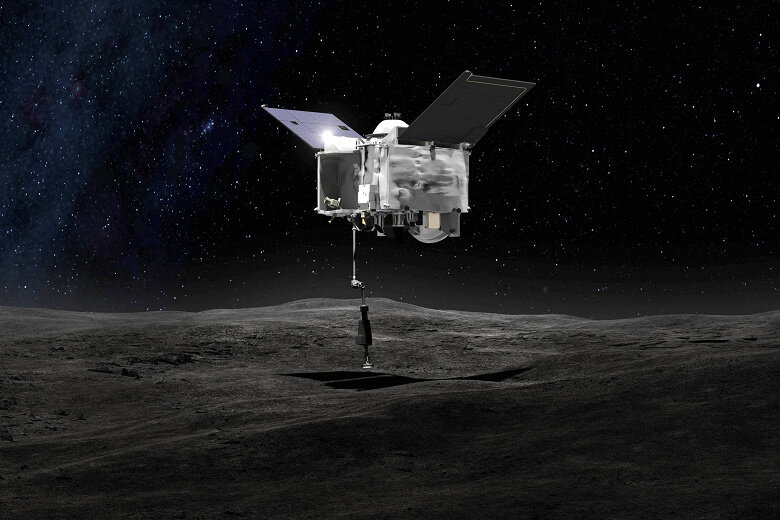            OSIRIS-Rex забирает грунт с Бенну.     Изображение: NASA