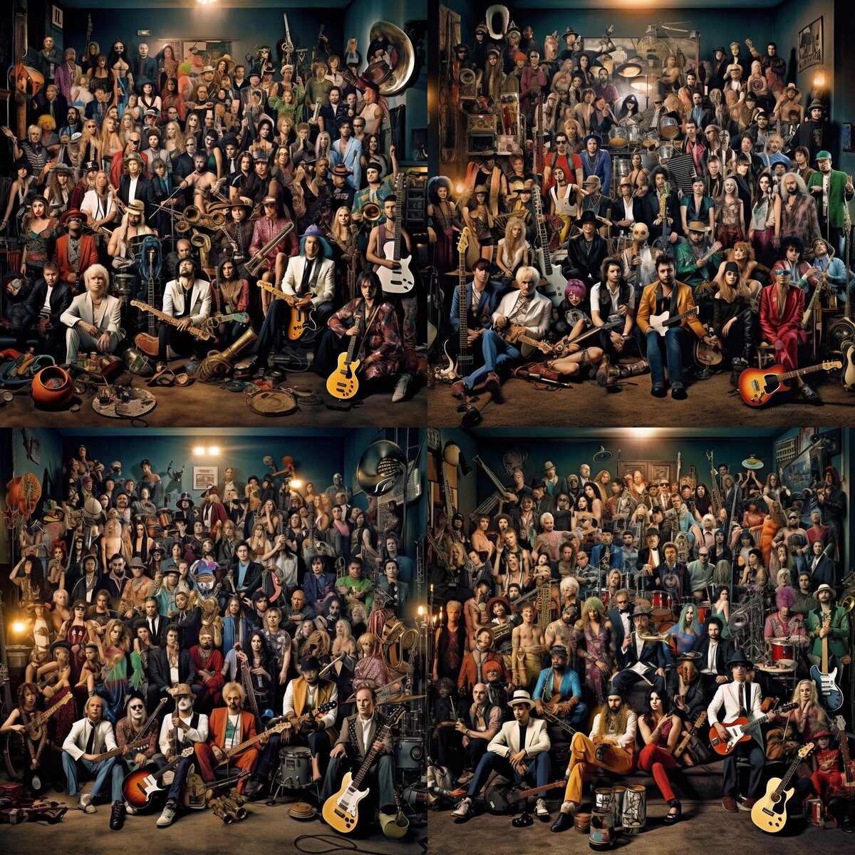 Найди 100 отличий в списке артистов на каждой из картинок, чтобы этих же самых не было на трех других