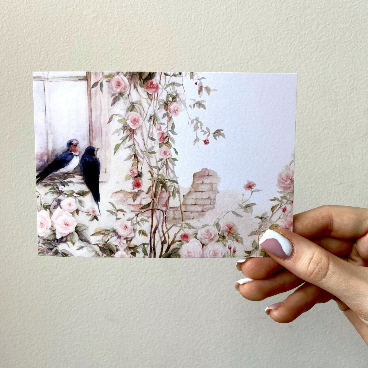 Открытка «Ласточки», иллюстрация Викторовой Оксаны, производство ДАРИ ДАРИ