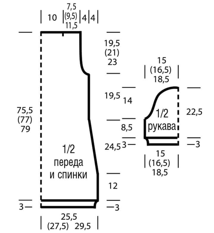 Схема для жилета 54 размера. Платье спицами кокетка размер 86-92. Длина вязаного спицами платья на рост 128-134см.