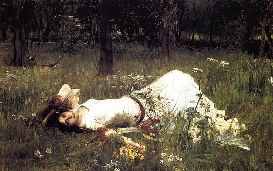 Офелия, лежащая на траве