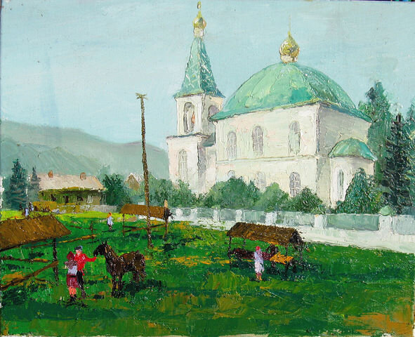 Фото из открытых источников. Михайло-Архангельская церковь в Большой Мурте. Художник Равиль Назмутдинов.