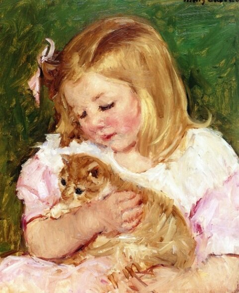 Сара держит кота 1908 г. масло  40 х 33 см