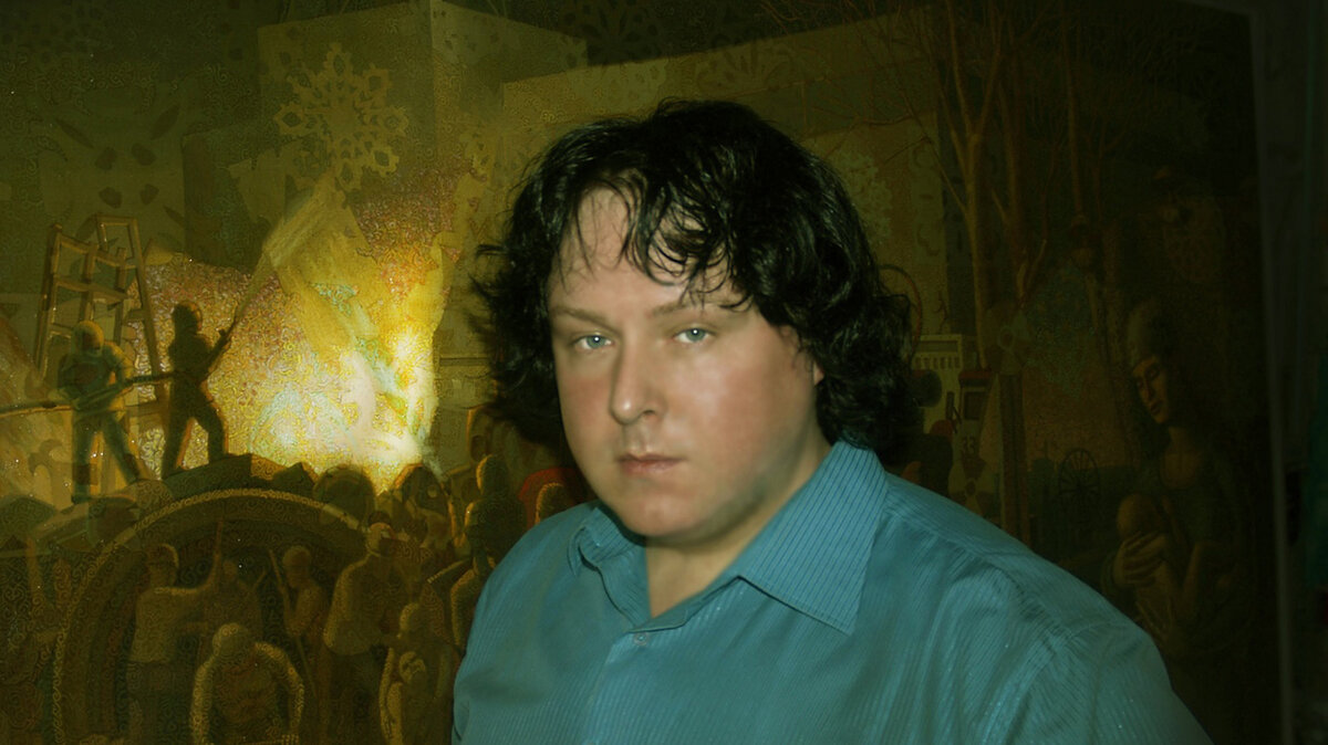 Алексей Акиндинов у своей картины "Чернобыль. Последний день Припяти".