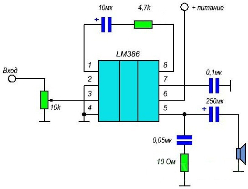Микросхема lm386 характеристики и схема включения