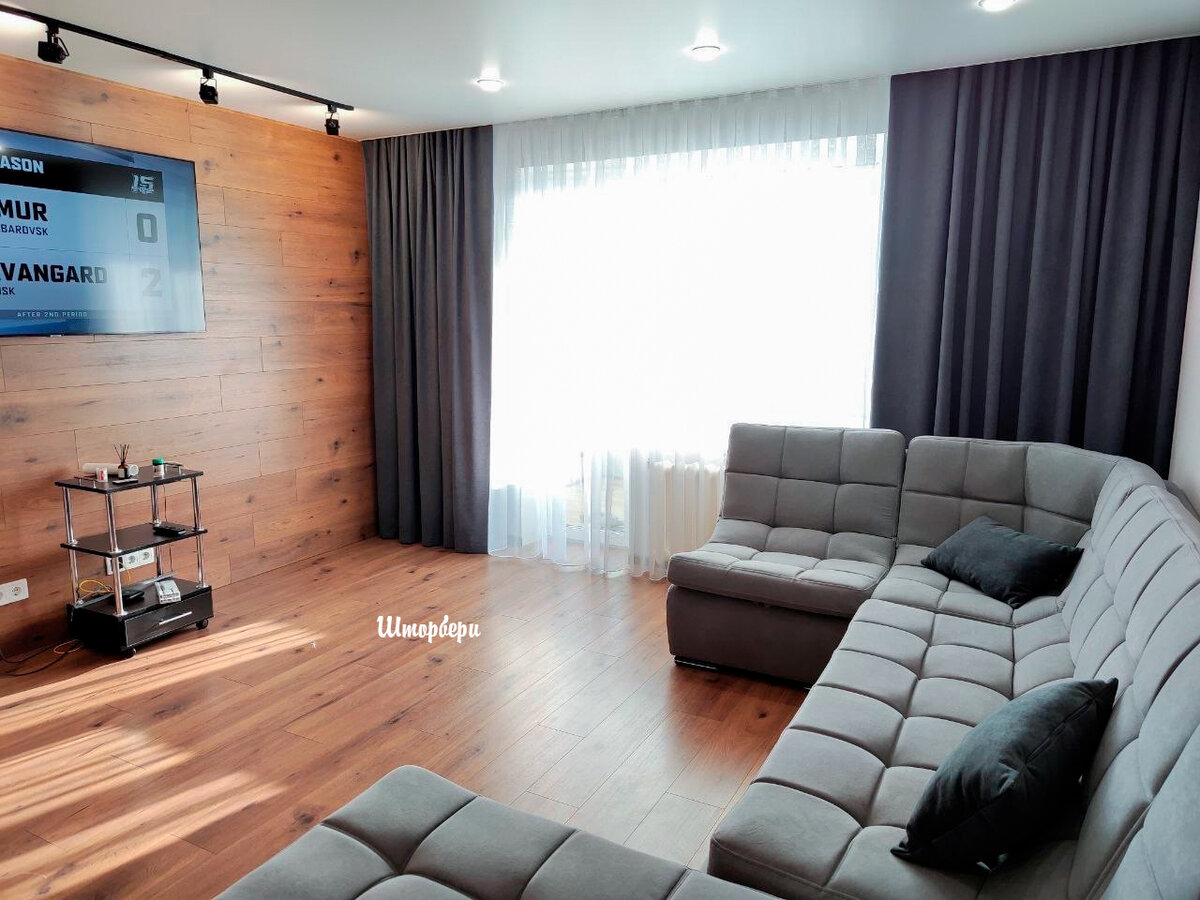 Шторы в зал для нашего клиента. Артикул серой портьеры V340. Тюль "Облегченный канвас" артикул Т274. Для заказа пишите в комментарии статьи или пишите WhatsApp +7 (904) 826-85-14 