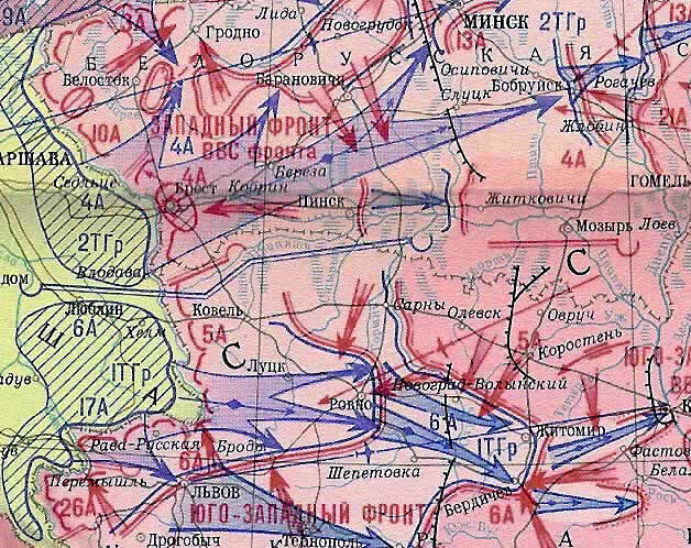 Карта наступления немцев на беларусь