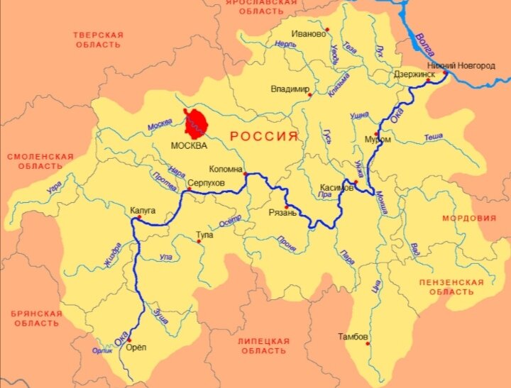 Река Угра на карте XVl века и на современной карте, из интернета.