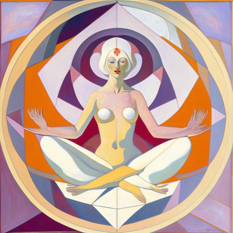 Современная женщина в медитации. Художник Екатерина Бородулина. Создано нейросетью Кандинский 2.1