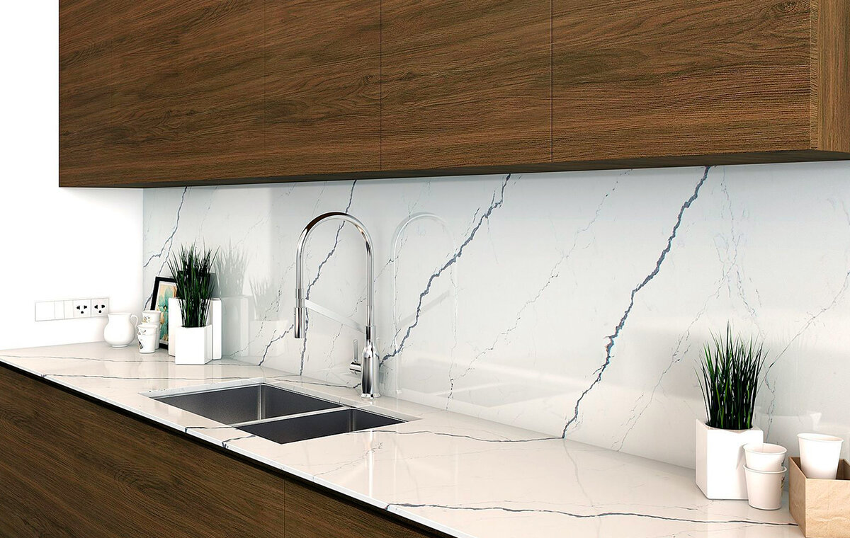 Кварцевый агломерат. Имитация мрамора. Бренд Vicostone, арт. Greylac BQ-8738