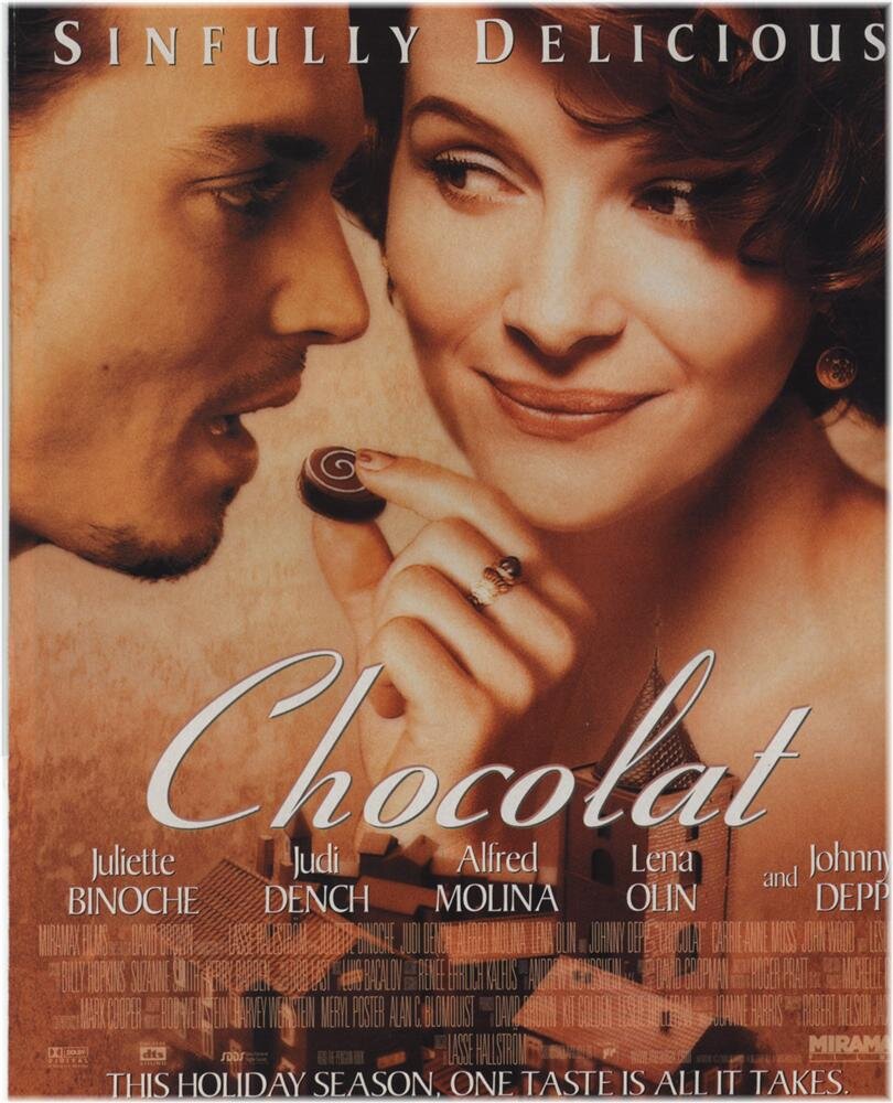 Шоколад афиша. Жюльетт Бинош шоколад. Экранизация шоколад Джоанн Харрис.