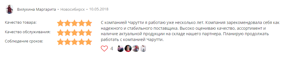 Отзыв об интернет-магазине ЧАРУТТИ от Вилухиной Маргариты 
