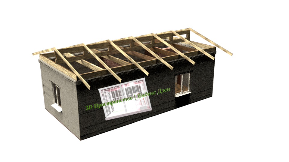 Низкая шатровая двускатная крыша, конструкция без подкосов