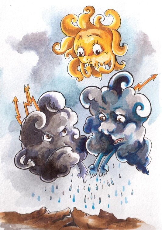  Прочитайте эту сказку ребёнку, чтобы он понял, как важно для земли, чтобы тучки были и дождик шёл, а не одно солнышко ярко светило.                                                  Иллюстрация к сказке художницы Марии Ратьковой. 
