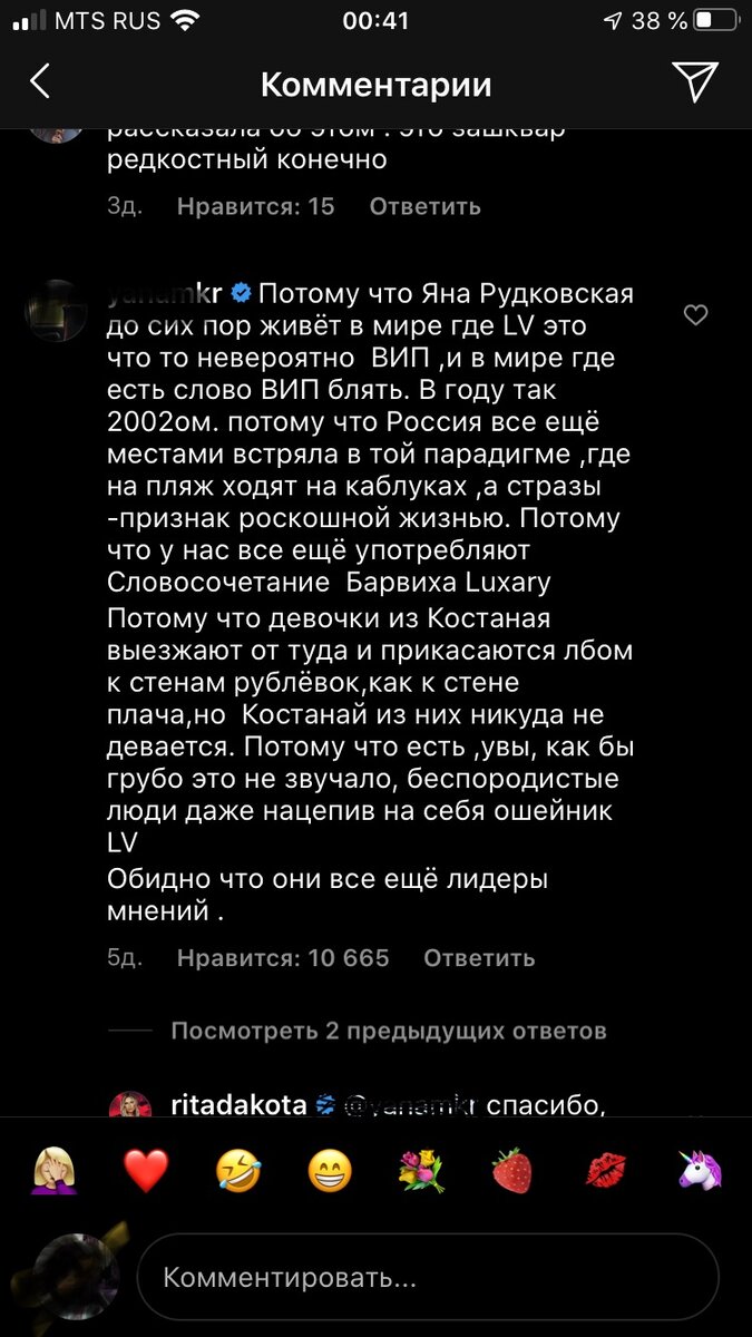 Лучший комментарий, описавший Яну Рудковскую/Скриншот из личного архива автора.