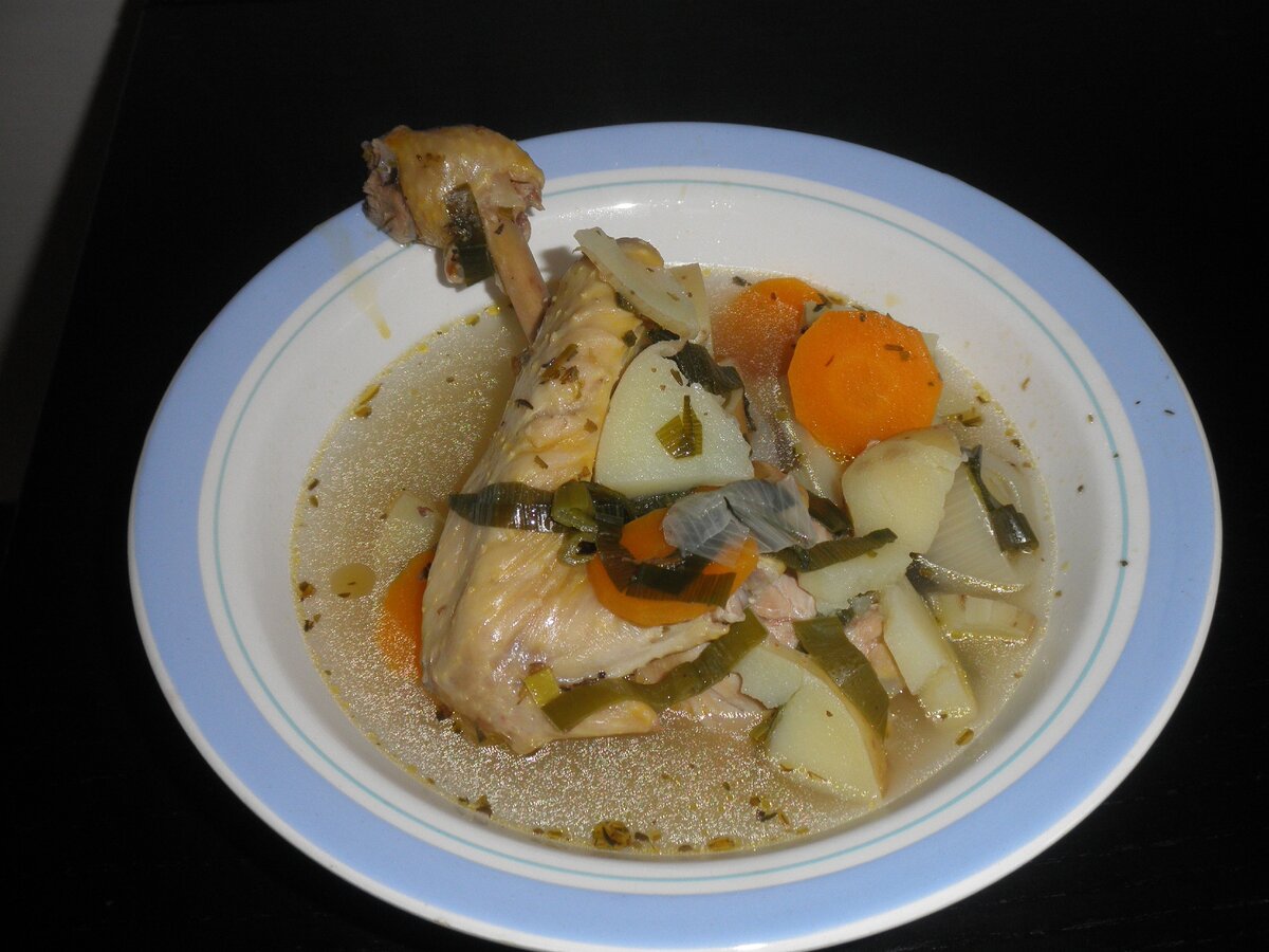Тарелка супа с куриной ножкой. Фото автора