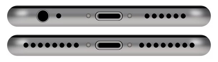 IPhone 6s - сверху, IPhone 7 - снизу