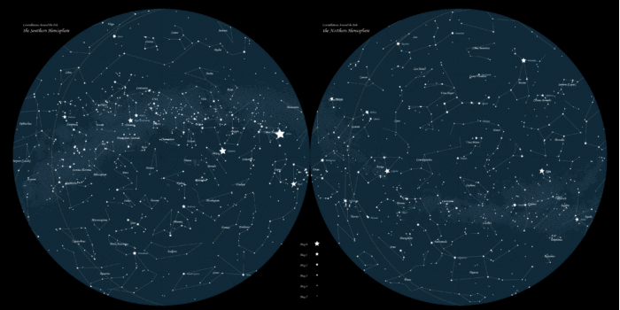 Карта созвездий южного и северного полушария (нажать для увеличения)