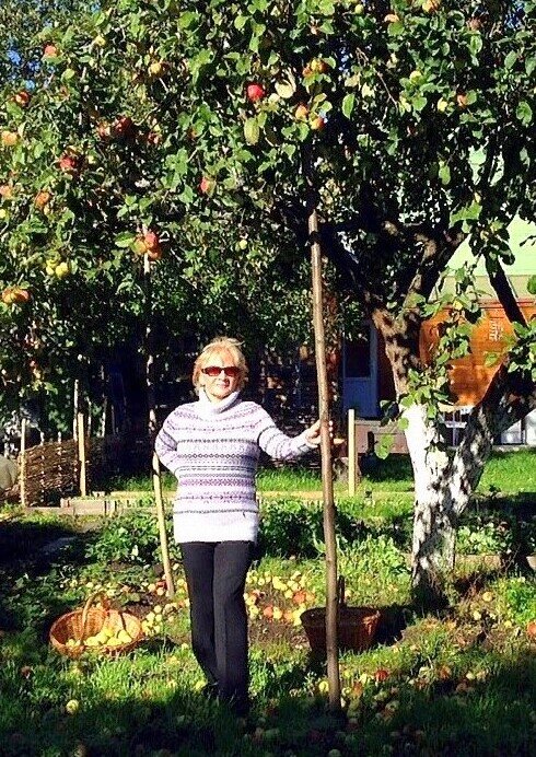 Этой палкой сбивали яблочки, если нам показалось, что их мало на земле))