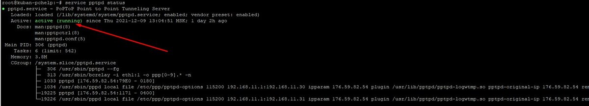 Сервис pptp успешно запущен.