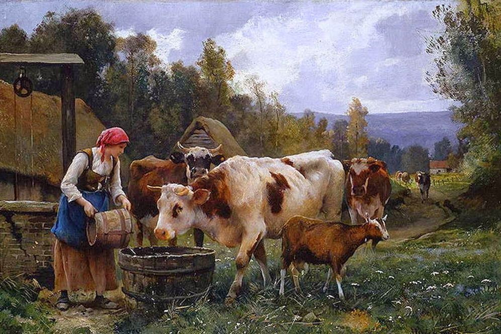 Сек ферма. Жюльен Дюпре (Julien Dupré) (1851-1910).. Маковский стадо коров. Julien Dupré картины. Скотоводство в деревне