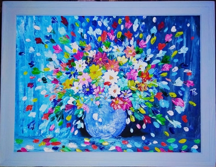 Рамки покрываю не масляной краской, а акриловой, т.к. она быстрее сохнет. Можно ещё орнамент по рамке пустить или продолжить рисунок на раму.