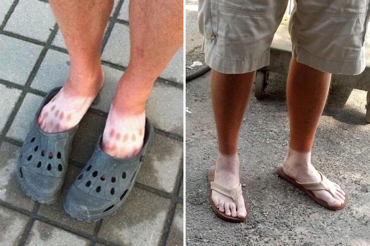 Некоторые люди летом забывают снять носки.
