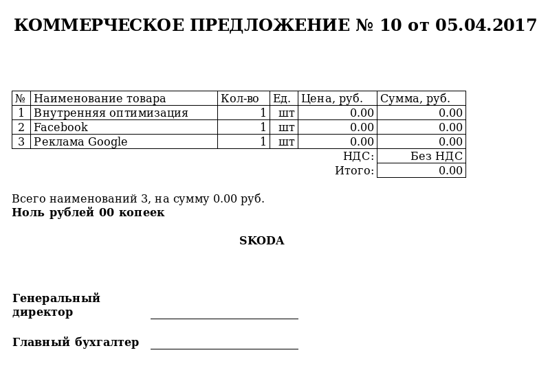 Как сделать коммерческое предложение в ворде образец для ип