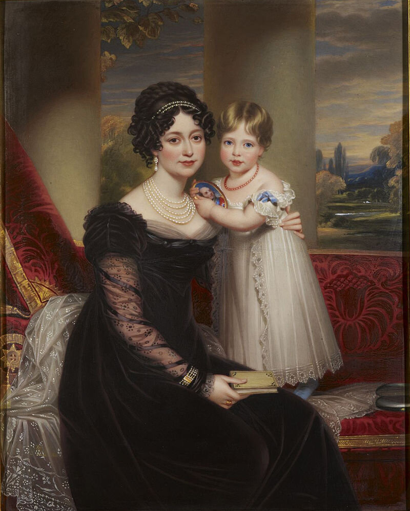 Герцогиня Кентская с дочерью принцессой Викторией, Henry Bone, 1824-25г.
