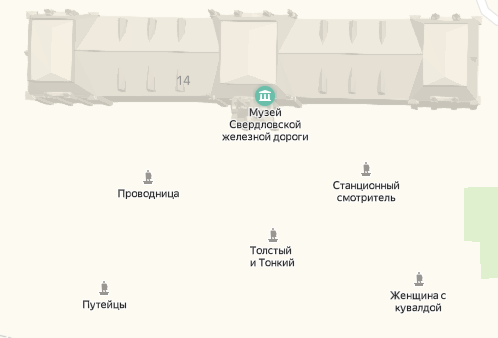 Изображение с яндекс карт. видно сколько памятников перед входом, только почему-то пассажиры названы толстый и тонкий