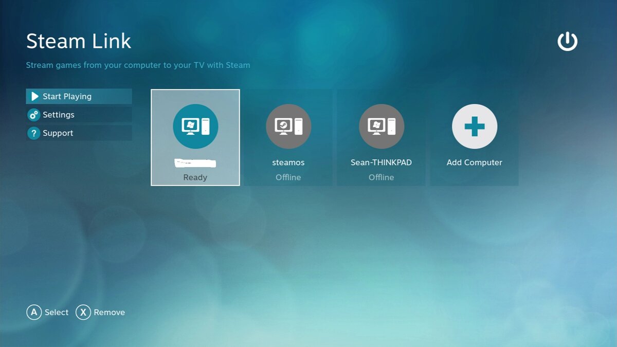 Главное меню Steam Link