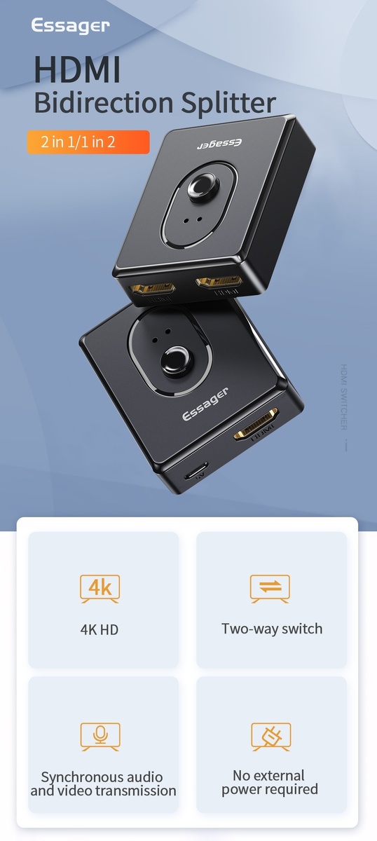 Essager HDMI сплиттер HD 4K 1x 2/2x1