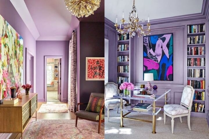 Цвет Барвинок в разных по стилю интерьерах