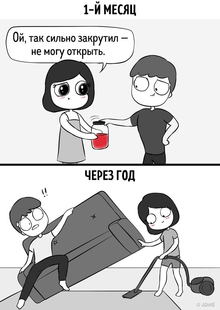 Смешные мемы про отношения 10 комиксов о том, как выглядят отношения влюбленных в 1-й месяц и через 1 год к