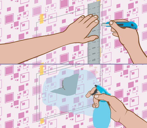 Много слоёв обоев. Как приклеить кусок обоев незаметно. Дефекты обоев на стенах. Много слоёв обоев. Заплатка из бумажных обоев своими руками.