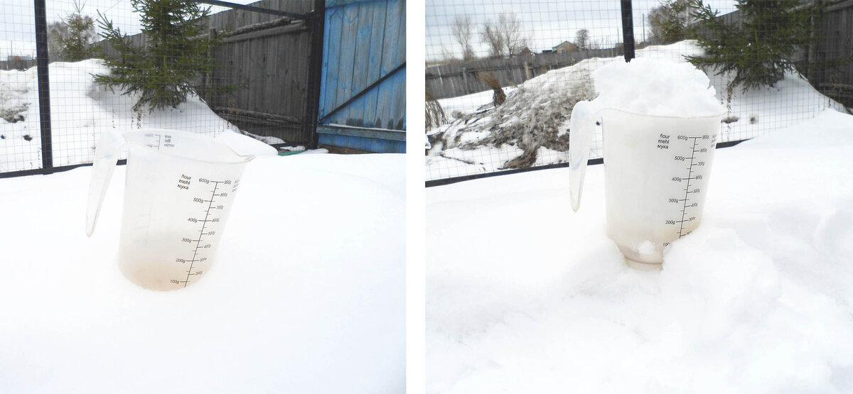 Нагрёб и занёс снега в литровой кружке