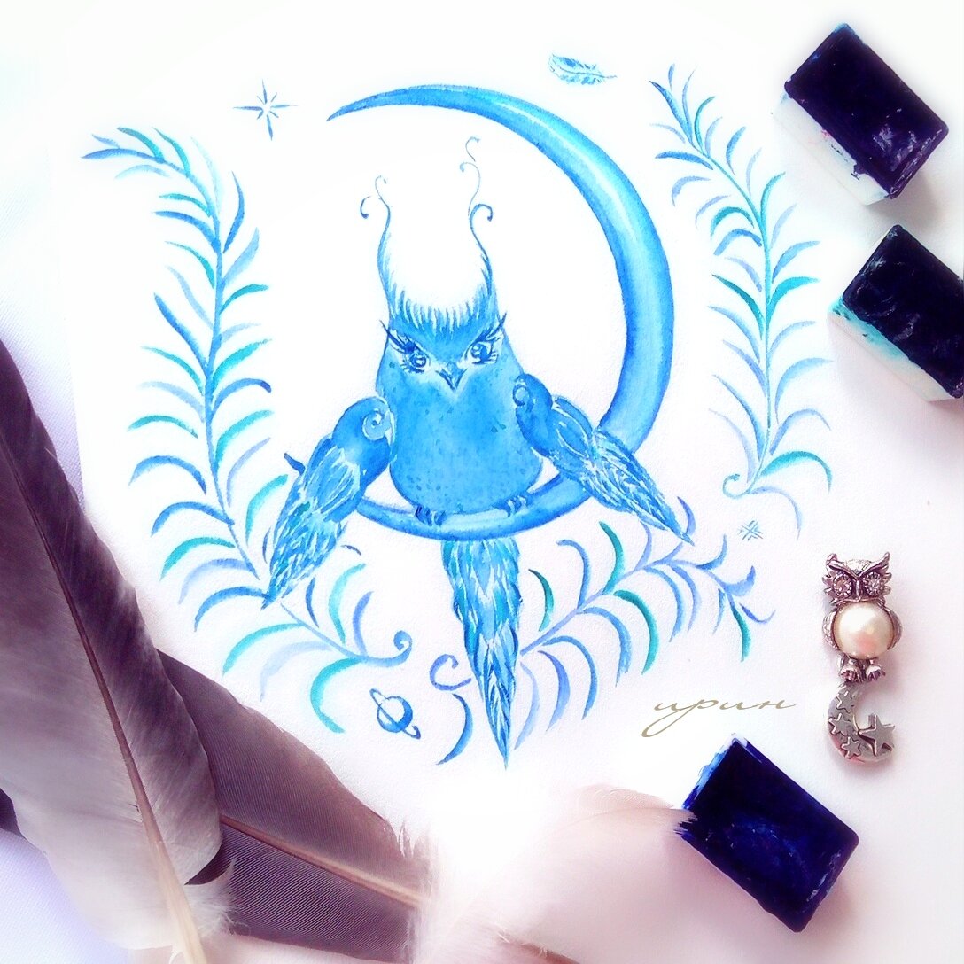 фантазийная сова акварелью