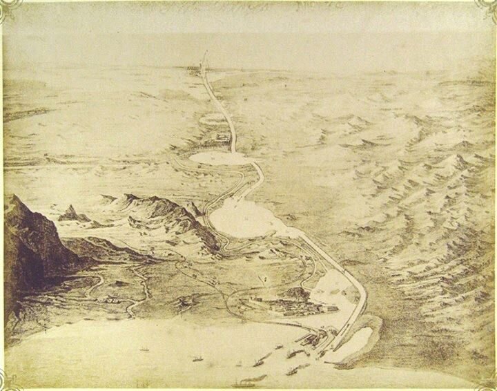 Эскиз Суэцкого канала перед началом строительства. Фото: Тропенмузеум (Национальный музей мировых культур)