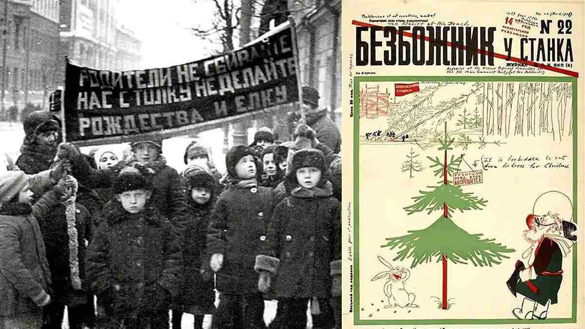 Отмена елок. Комсомольское Рождество 1923 год. С Рождеством СССР. Плакаты против Рождества. Запрет Рождества в СССР.