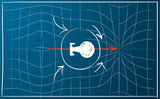 Гипотетический двигатель Алькубьерре действующий за счет искривления пространства. Источник: vokrugsveta.ru