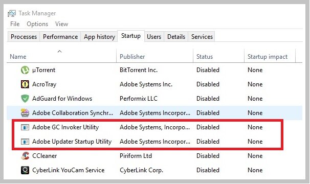 Программа Adobe GC Invoker Utility в автозагрузке