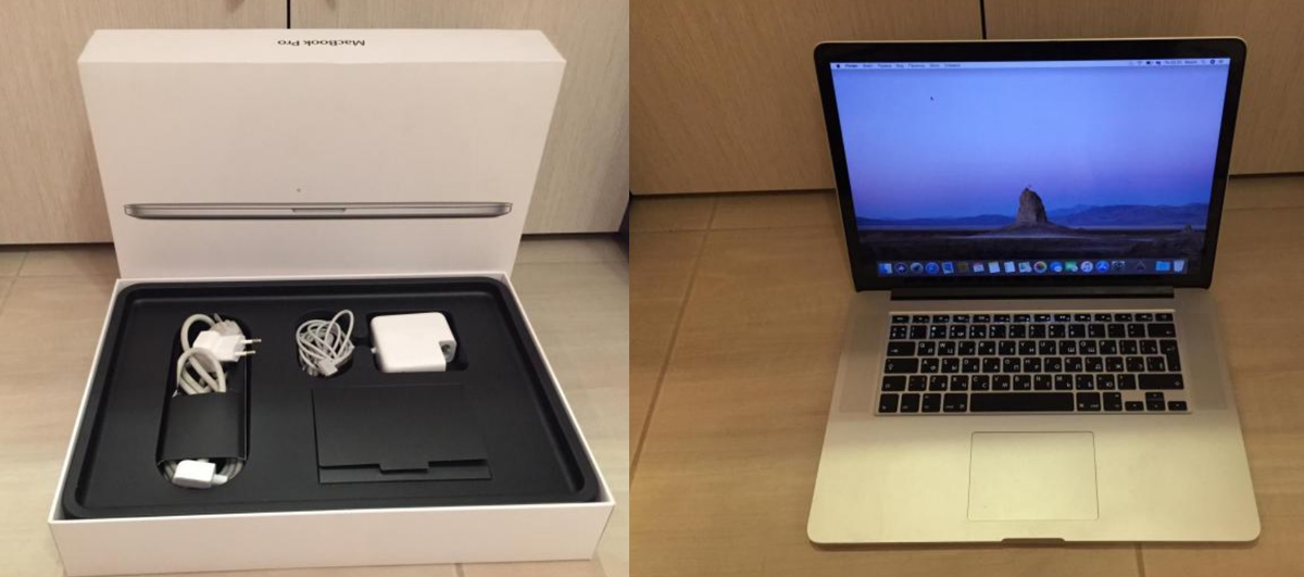 Полный комплект с коробкой. Отличное состояние.
Максимальная версия.Аккумулятор менялся год назад ( прошёл всего 100 циклов из 1500!)
Mid 2012 Максимальный процессор Intel core i7 2,6 ghz  SSD 512 gb  RAM 8 gb 1600 mhz 
Две видеокарты GeForce 650m 1024 mb + intel HD 4000 1536 mb 