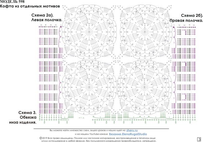 Схема соединения мотивов в полочках кофточки
