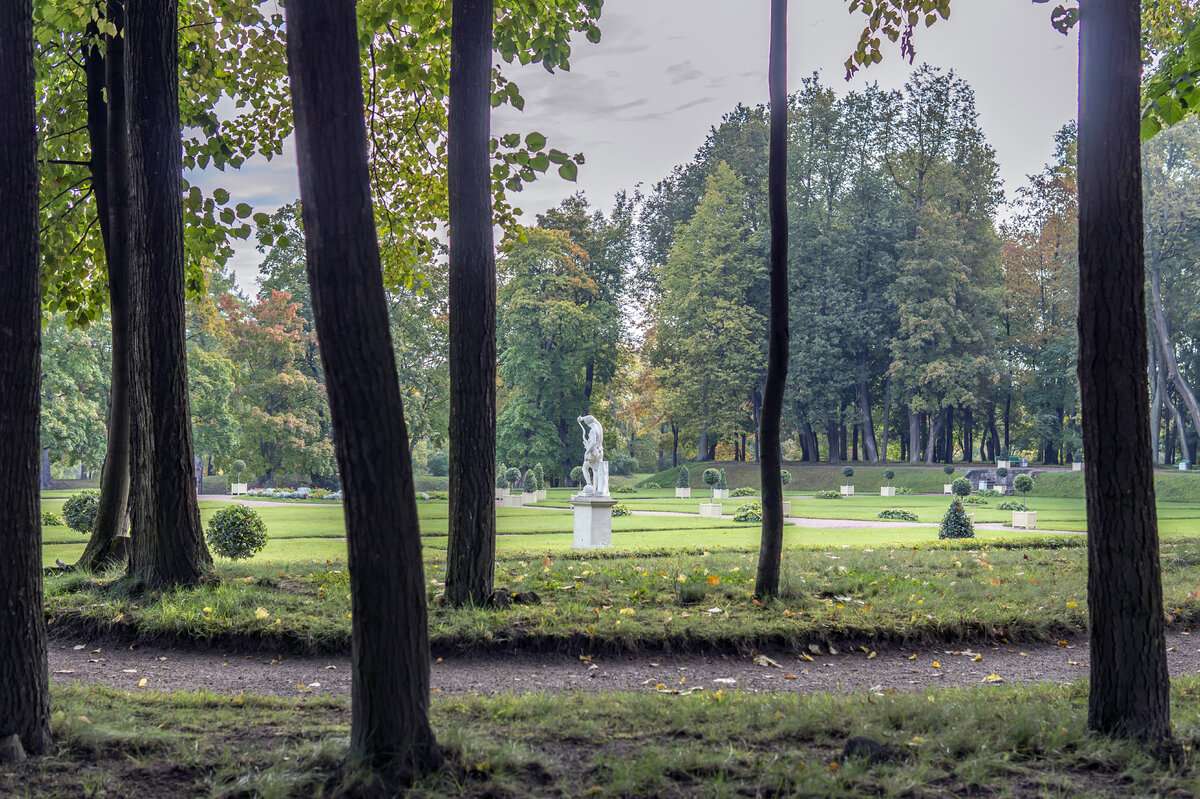 Не большая часть регулярного сада со статуями и липовой аллеей.