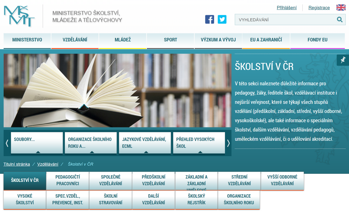 Сайт министерства образования, молодежи и спорта Чехии. Источник: msmt.cz