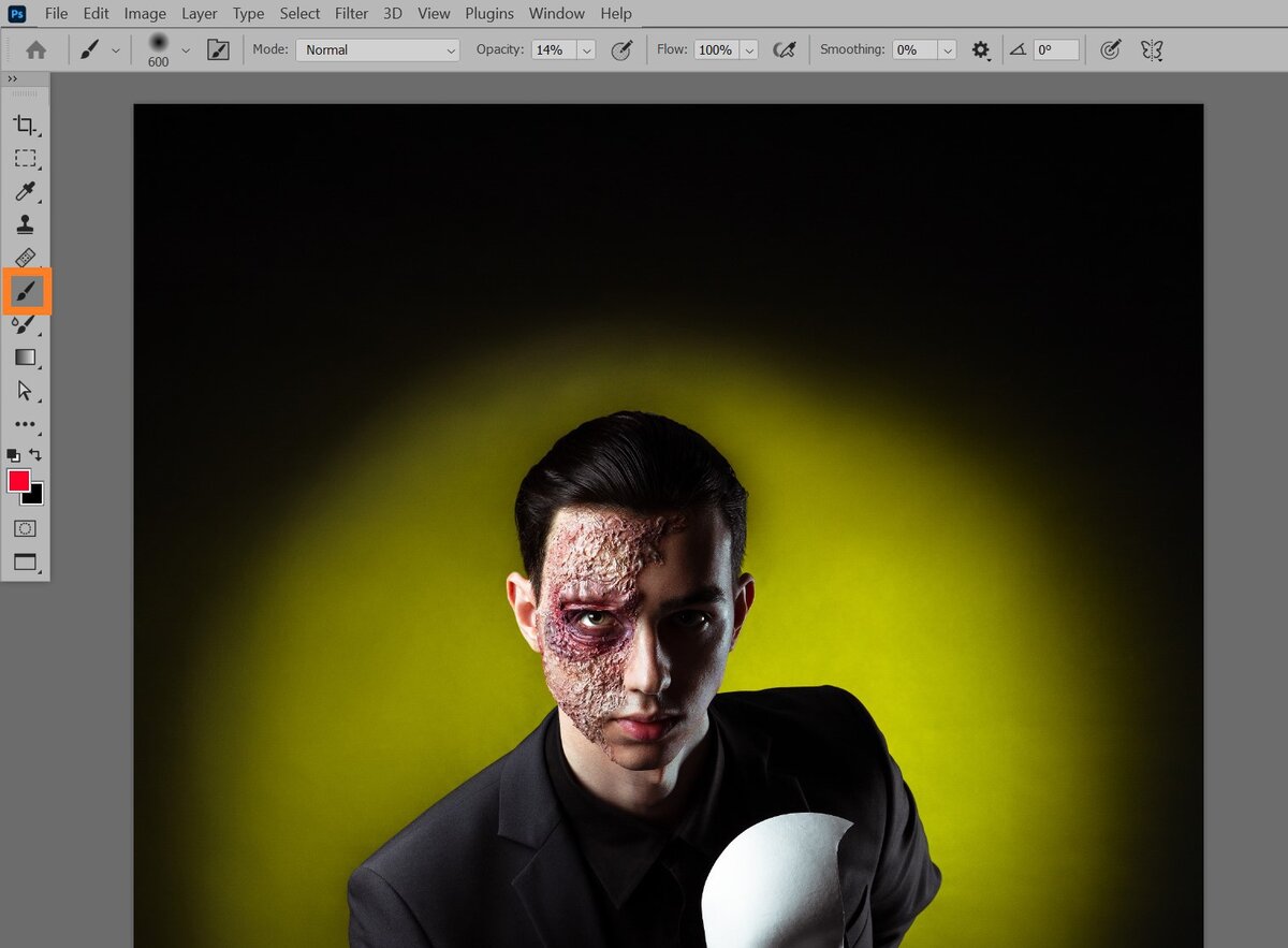    Все инструменты ручного редактирования по умолчанию располагаются в Photoshop на панели, прикреплённой к левой части экрана. Именно там и находится кисть / Иллюстрация автора