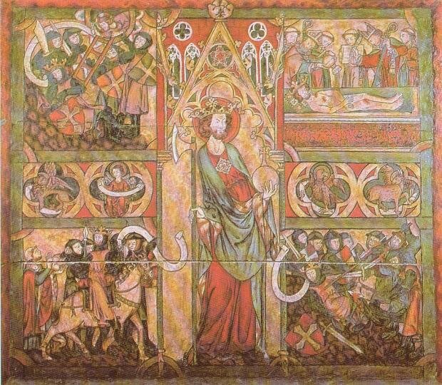 Олаф Харальдссон погиб в битве при Стиклестаде и позже был объявлен святым. Эта иллюстрация 14-го века показывает сцены из жизни и смерти короля Олафа.