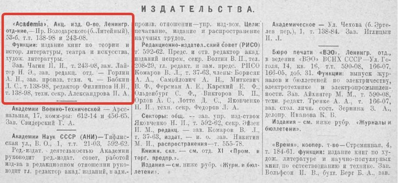 Я выделила красным один из блоков. Здесь видно, что в "карточке" издательства указаны фамилии контактных лиц.