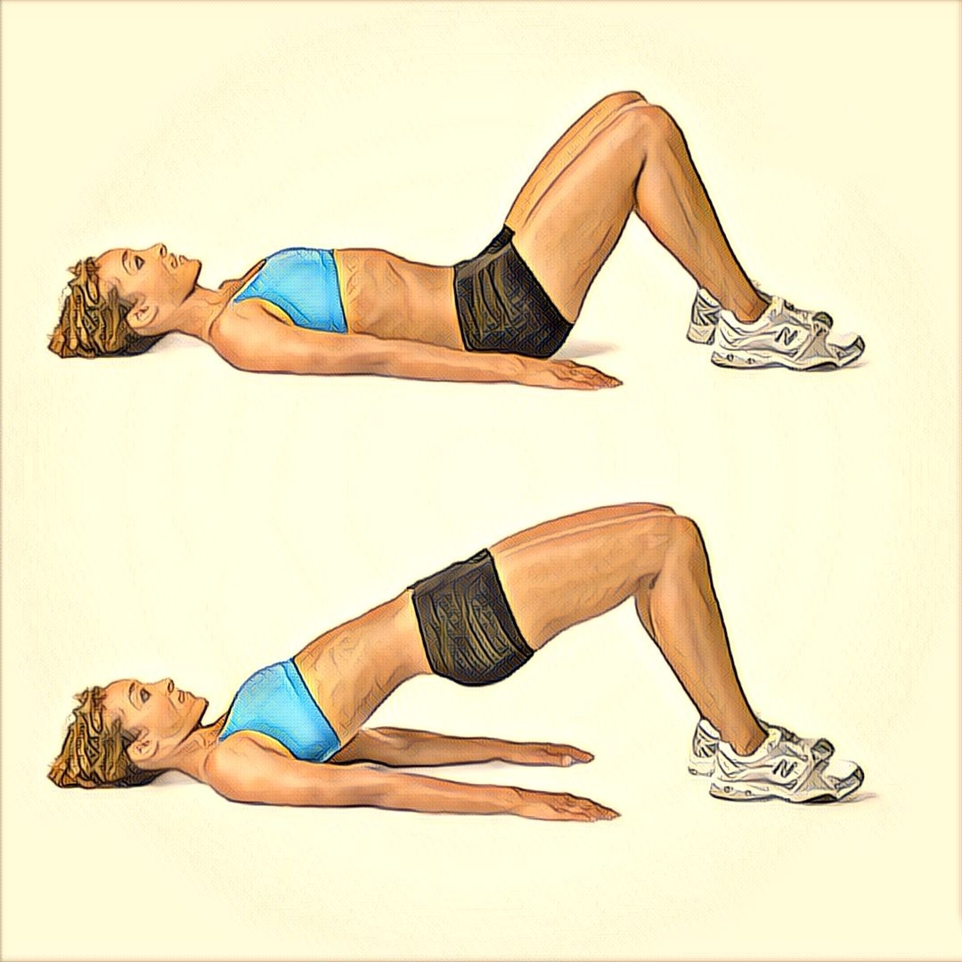 Привет, труженица!  Скучала по мне? Если твой ответ “да”, значит я заслужил от тебя лайк, правда ведь?

Как продвигается твоя диета? Терпи, это только поначалу трудно, а потом будешь смотреть на других людей и удивляться: КАК ОНИ ЕДЯТ ТО, ЧТО ЕДЯТ! 
Если что-то из того, что я пишу, тебе не на 100 % понятно - смело пиши вопрос в комментах. У всех людей разный уровень осознанности в плане правильного питания.
Кто-то считает, что после 18ч. есть нельзя. (К слову, можно и нужно). А кто-то советует вечером налегать на фрукты. (Не делай этого!)

Но сегодня мы поговорим о том, как ты можешь начать развивать ягодичные мышцы (ОПЯТЬ!) в домашних условиях. 

Знакомься: ЯГОДИЧНЫЙ МОСТИК 
Помимо того, что ЯГОДИЧНЫЙ МОСТИК прекрасно прорабатывает соответствующие мышцы (см. название упражнения), он является палочкой-выручалочкой в том случае, если красивую попу накачать хочется, но… есть проблемы с коленями.

Само упражнение простое как палка. 
Ляг на пол на спину. Ноги согни в коленях.
Подними тело так, чтобы передние поверхности бедер составляли с телом прямую линию. В верхней точке дополнительно сожми ягодицы. Медленно опустись назад. Когда сможешь, начинай класть на живот блин от штанги.

Сосредоточься на своих ощущениях! 
Это очень важно! 
Выполняй по 3-4 подхода по 15-20 повторений и будет чудесно. 

Отличного тебе дня, боевого настроя и.. 
Скоро увидимся! 

