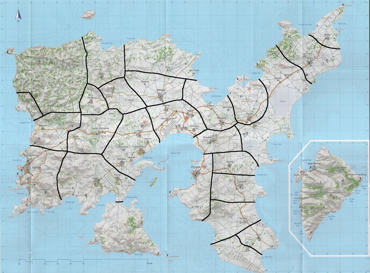Остров Алтис в игре Арма 3, воссозданный на основе реального греческого острова Лентос, является одной из самых больших по площади карт не только по сравнению с предыдущими частями серии, но и за всю историю игр.